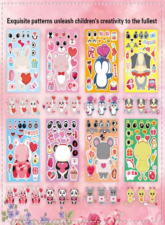 DUJAA 32 Sheets Valentine Stickers for Kids, Valentines Crafts Heart Love Sticker Make a Face Stickers, Make Your Own Animal Stickers Valentines Gifts for Kids Classroom Valentine Goodie Bags Party Favors - Image 5